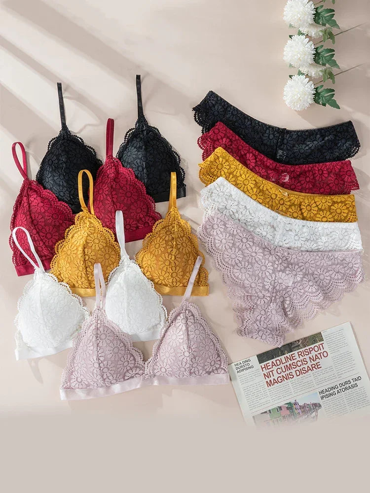 Ensemble de Lingerie Femme en Dentelle - Soutien-gorge Sans Coutures Dos Nu et Culotte Assortie