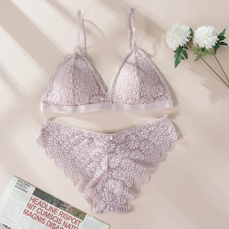 Ensemble de Lingerie Femme en Dentelle - Soutien-gorge Sans Coutures Dos Nu et Culotte Assortie