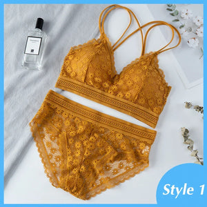 Ensemble de Lingerie Femme en Dentelle - Soutien-gorge Sans Coutures Dos Nu et Culotte Assortie