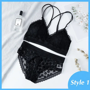Ensemble de Lingerie Femme en Dentelle - Soutien-gorge Sans Coutures Dos Nu et Culotte Assortie