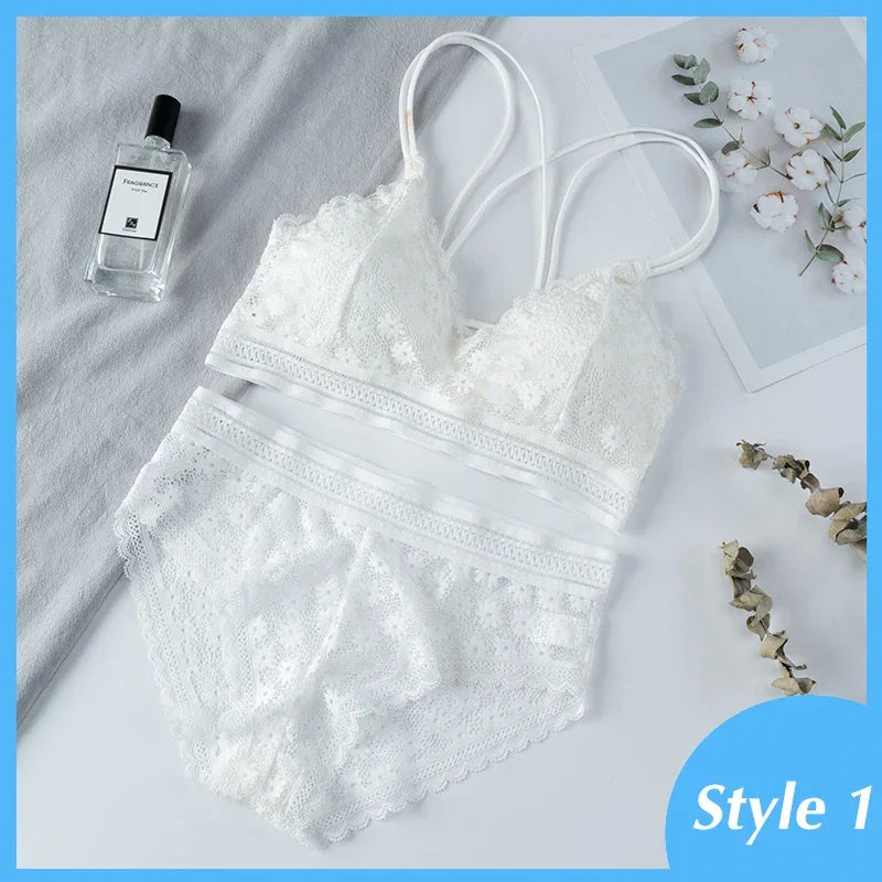 Ensemble de Lingerie Femme en Dentelle - Soutien-gorge Sans Coutures Dos Nu et Culotte Assortie