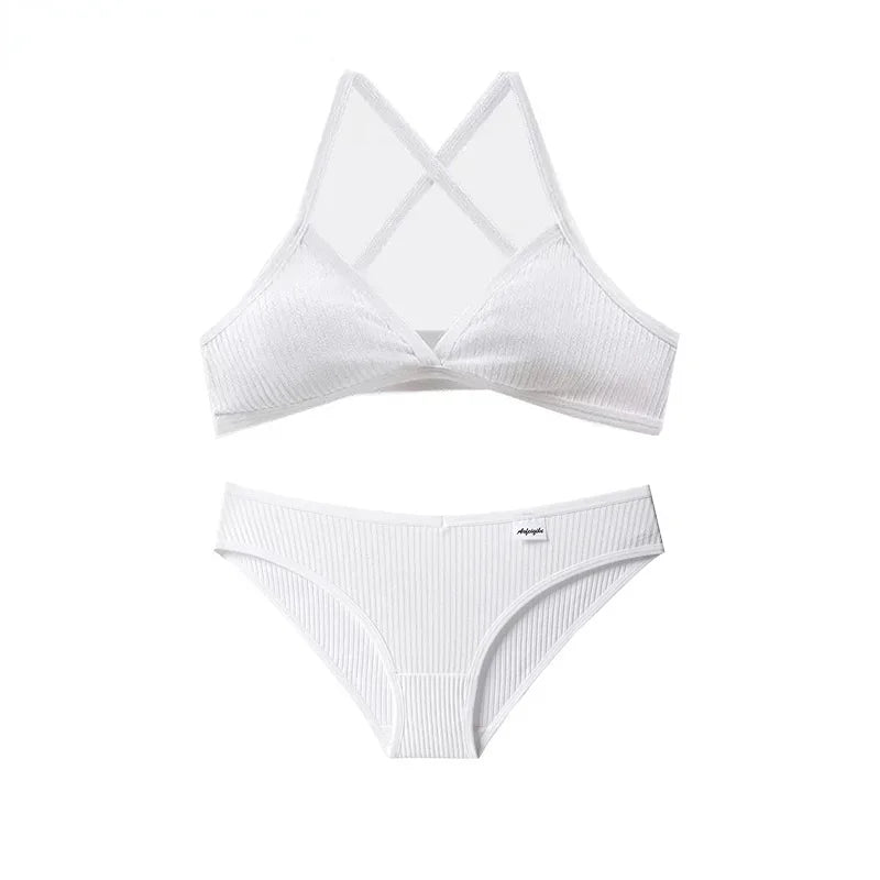 Ensemble Lingerie Coton Triangle Sans Armatures - Kit Soutien-gorge et Culotte Respirant