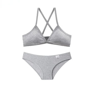 Ensemble Lingerie Coton Triangle Sans Armatures - Kit Soutien-gorge et Culotte Respirant
