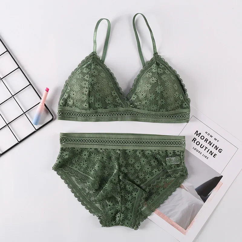 Ensemble de Lingerie en Dentelle Sans Coutures - Soutien-gorge Sans Armatures et Culotte