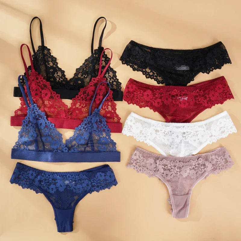 Ensemble Soutien-gorge et Culotte en Dentelle Ultra-fine Sans Armatures - Lingerie d'Été Transparente et Respirante