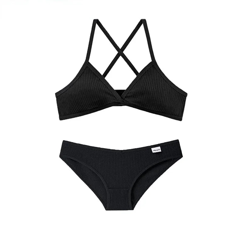 Ensemble Lingerie Coton Triangle Sans Armatures - Kit Soutien-gorge et Culotte Respirant