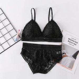 Ensemble de Lingerie en Dentelle Sans Coutures - Soutien-gorge Sans Armatures et Culotte