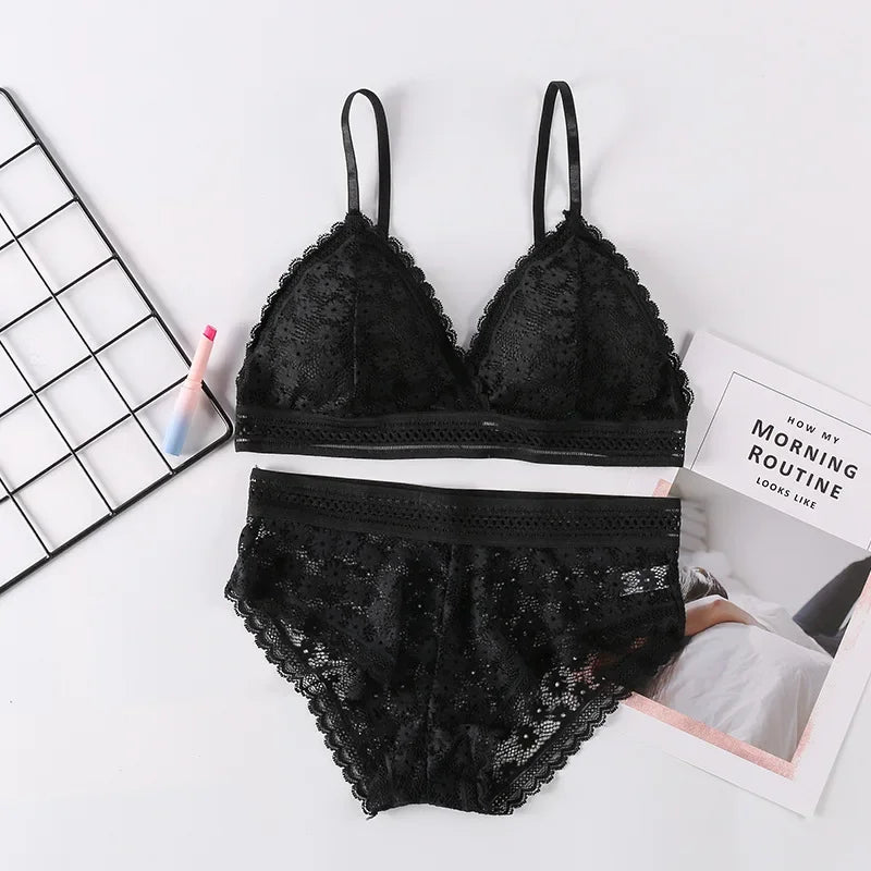 Ensemble de Lingerie en Dentelle Sans Coutures - Soutien-gorge Sans Armatures et Culotte