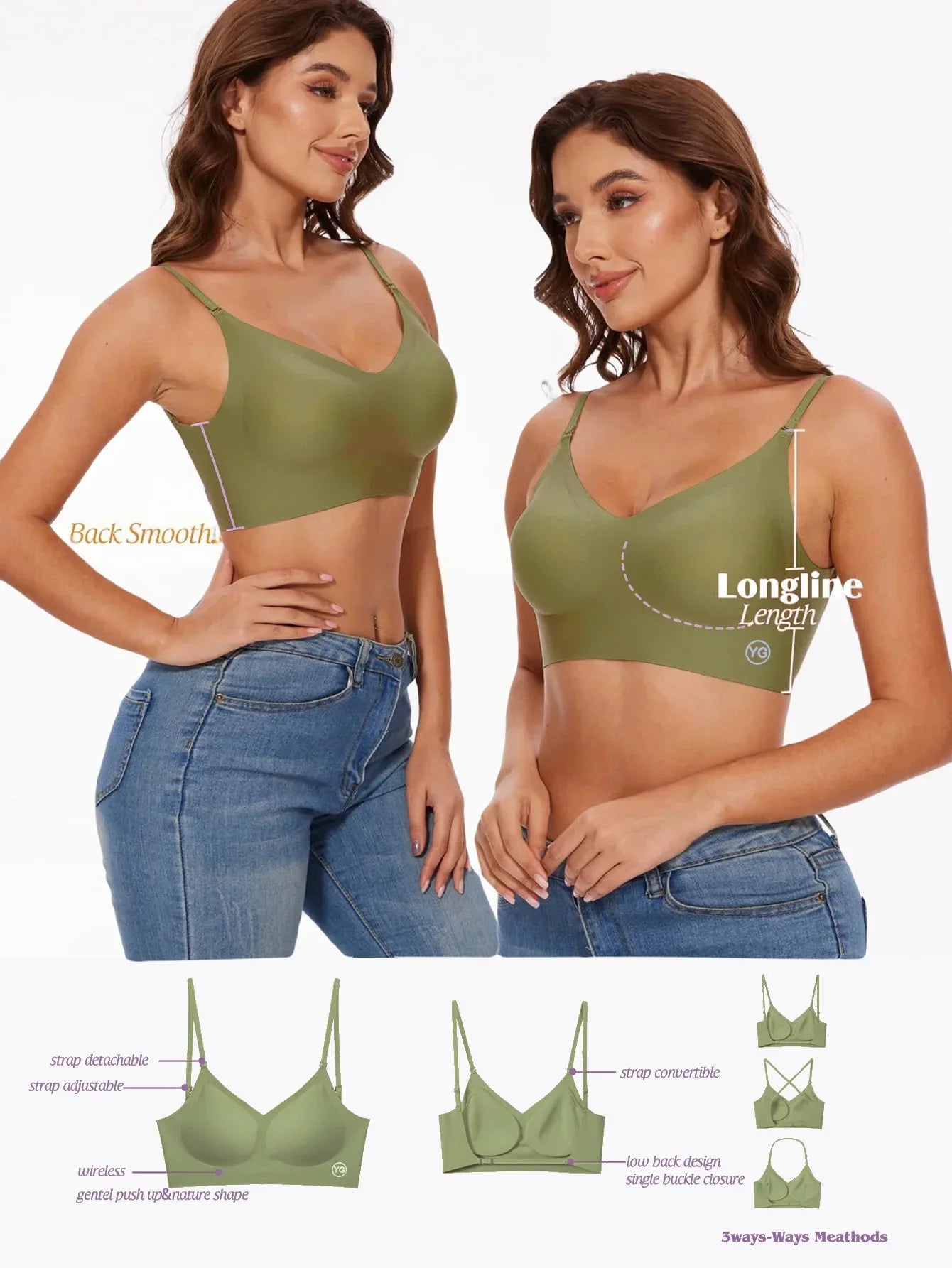 Soutien-gorge Invisible Push-up Décolleté Plongeant avec Bretelles Transparentes - Dos Nu Sans Armatures