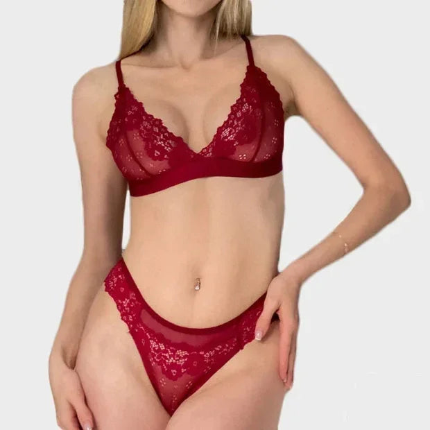Ensemble Soutien-gorge et Culotte en Dentelle Ultra-fine Sans Armatures - Lingerie d'Été Transparente et Respirante