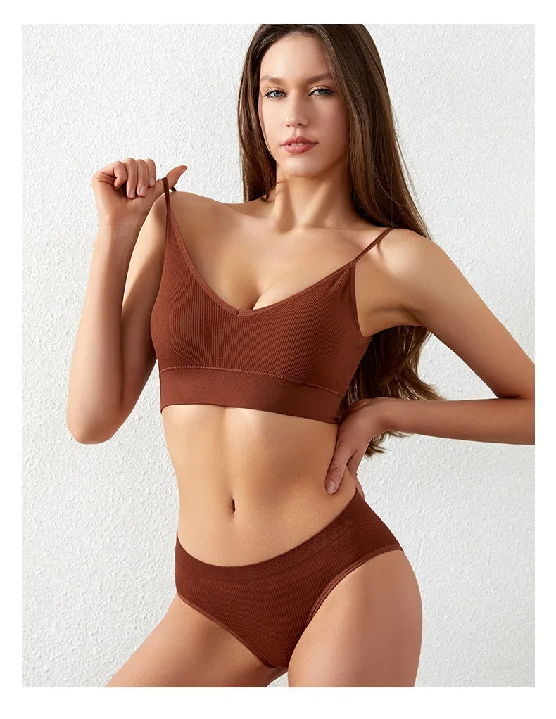 Ensemble Soutien-gorge Push-up et String Seamless - Lingerie Sport Fitness Femme