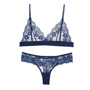 Ensemble Soutien-gorge et Culotte en Dentelle Ultra-fine Sans Armatures - Lingerie d'Été Transparente et Respirante