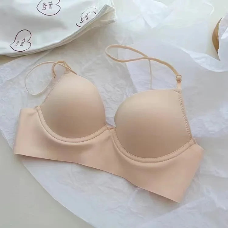 Soutien-gorge Push-up Dos Nu Sans Coutures avec Bretelles Tour de Cou - Effet Minceur 3/4 Bonnet