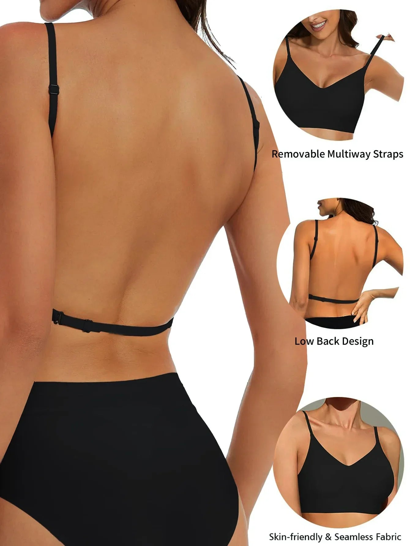 Soutien-gorge Invisible Push-up Décolleté Plongeant avec Bretelles Transparentes - Dos Nu Sans Armatures