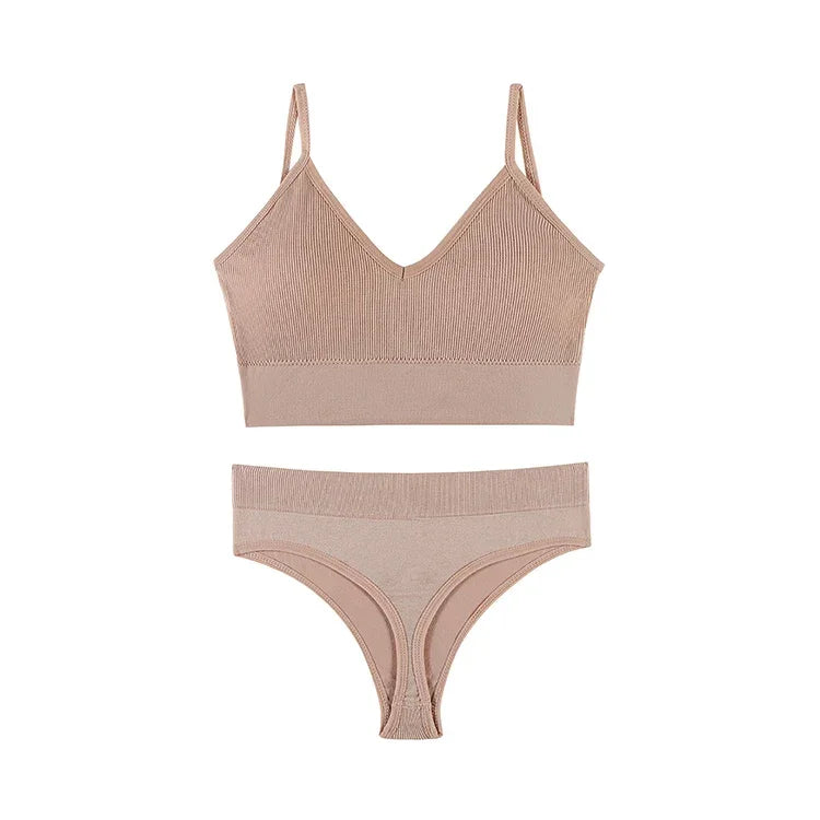 Ensemble Soutien-gorge Push-up et String Seamless - Lingerie Sport Fitness Femme