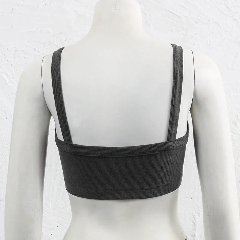 Top Tube Tricoté en Coton Femme - Débardeur Côtelé Élastique Sans Manches Style Streetwear