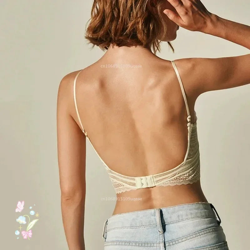 Soutien-gorge en Dentelle Française dos Nu sans Armatures - Bralette Triangulaire Douce