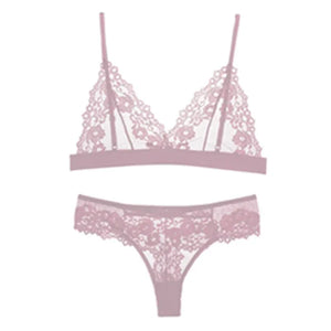 Ensemble Soutien-gorge et Culotte en Dentelle Ultra-fine Sans Armatures - Lingerie d'Été Transparente et Respirante