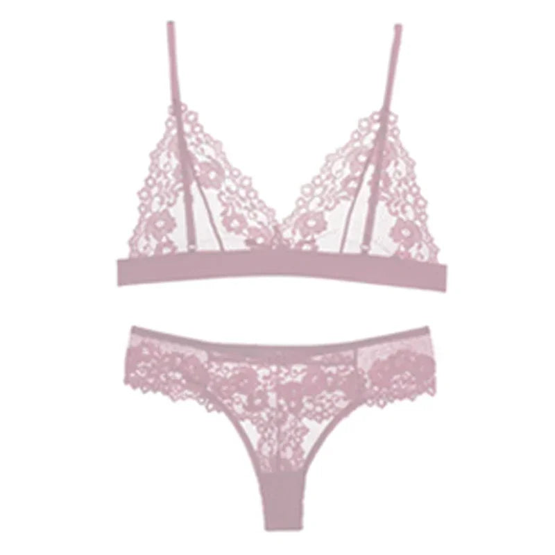 Ensemble Soutien-gorge et Culotte en Dentelle Ultra-fine Sans Armatures - Lingerie d'Été Transparente et Respirante