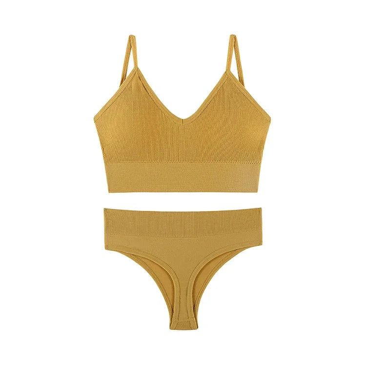 Ensemble Soutien-gorge Push-up et String Seamless - Lingerie Sport Fitness Femme