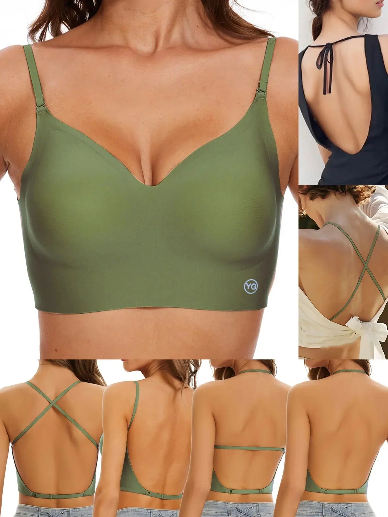 Soutien-gorge Invisible Push-up Décolleté Plongeant avec Bretelles Transparentes - Dos Nu Sans Armatures