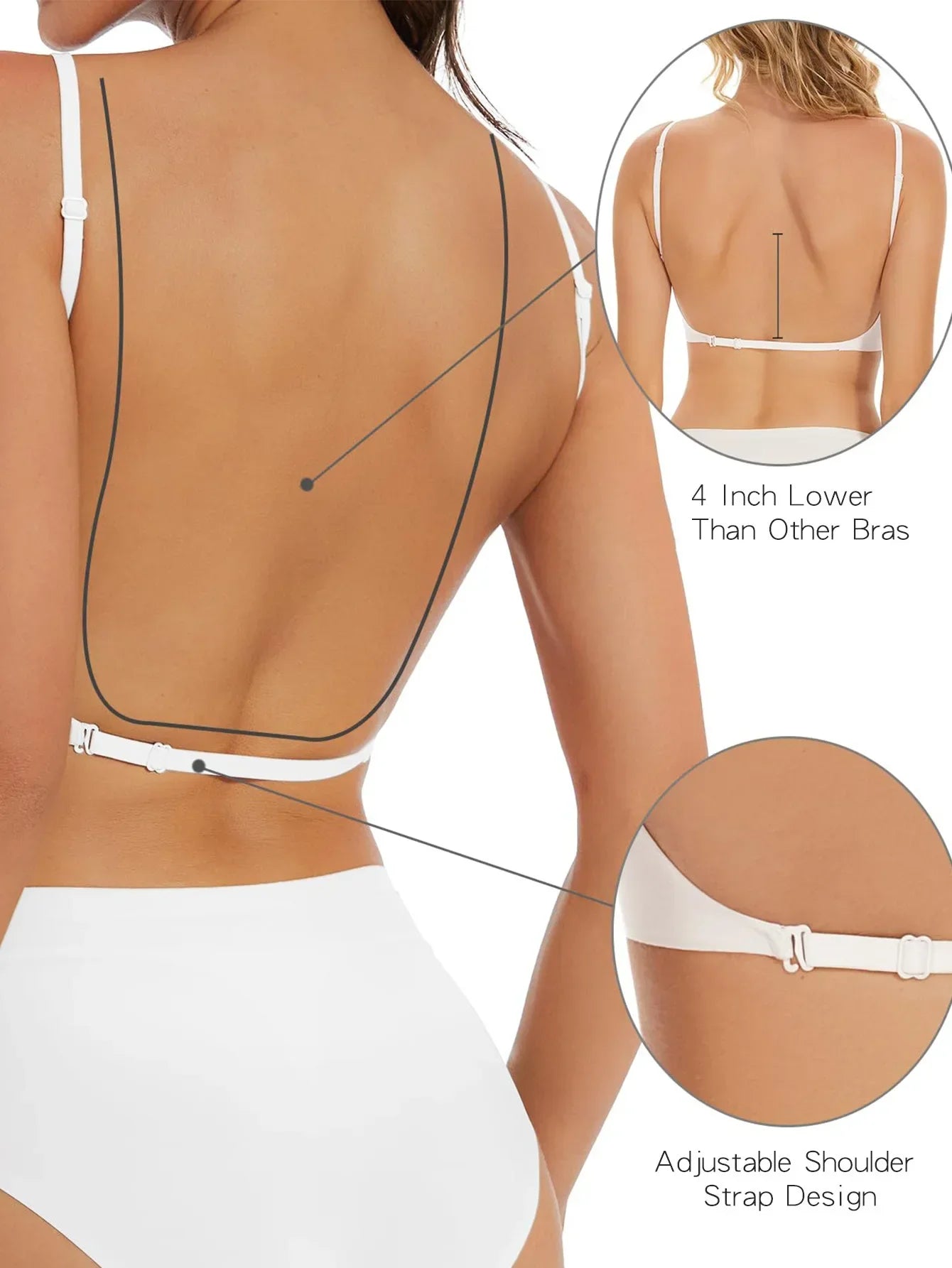 Soutien-gorge Invisible Push-up Décolleté Plongeant avec Bretelles Transparentes - Dos Nu Sans Armatures