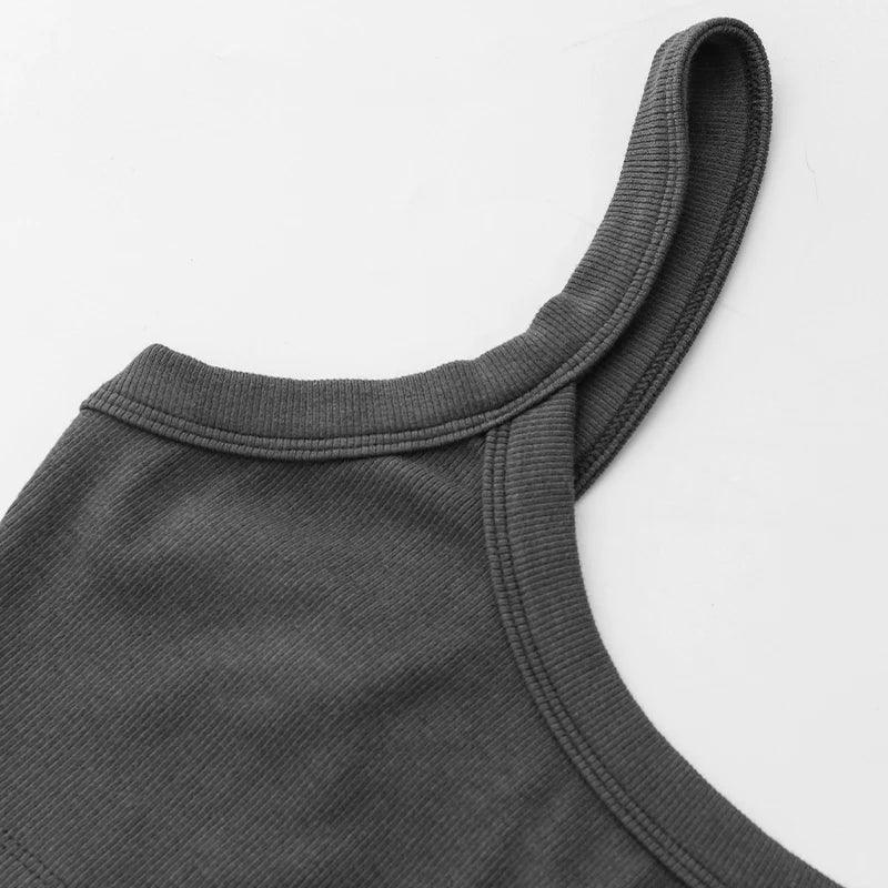 Top Tube Tricoté en Coton Femme - Débardeur Côtelé Élastique Sans Manches Style Streetwear