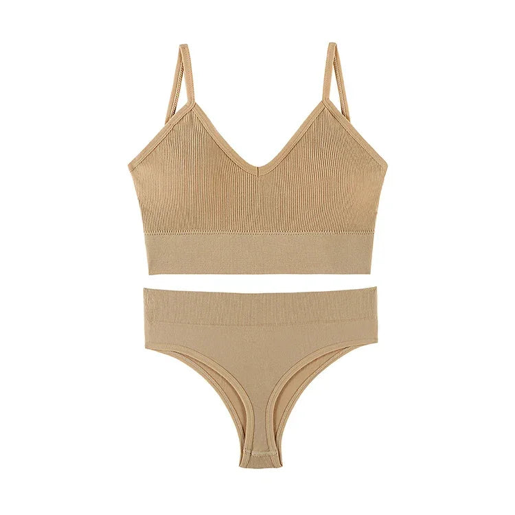 Ensemble Soutien-gorge Push-up et String Seamless - Lingerie Sport Fitness Femme