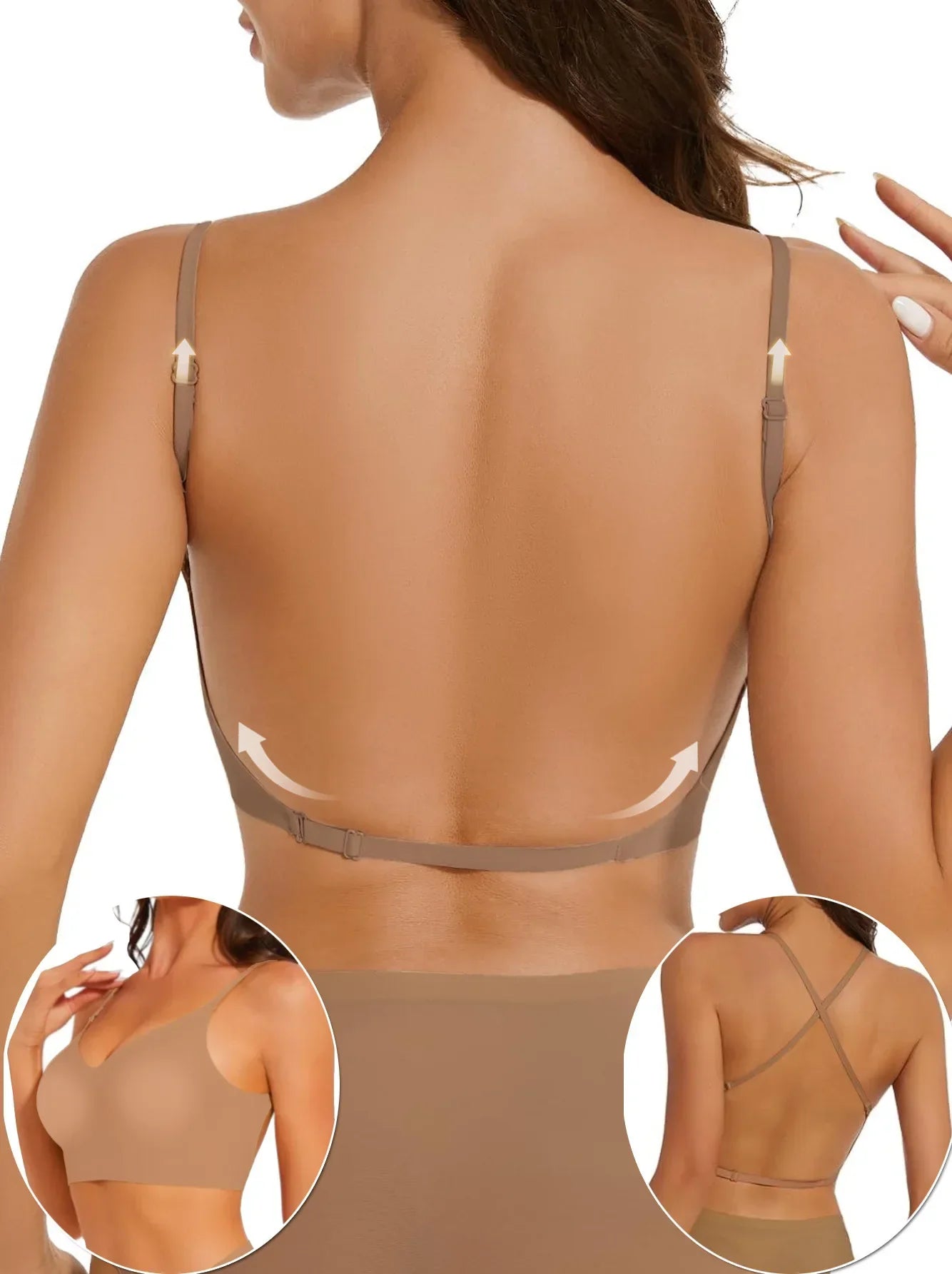 Soutien-gorge Invisible Push-up Décolleté Plongeant avec Bretelles Transparentes - Dos Nu Sans Armatures