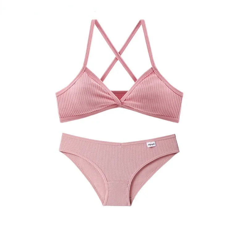 Ensemble Lingerie Coton Triangle Sans Armatures - Kit Soutien-gorge et Culotte Respirant