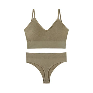 Ensemble Soutien-gorge Push-up et String Seamless - Lingerie Sport Fitness Femme