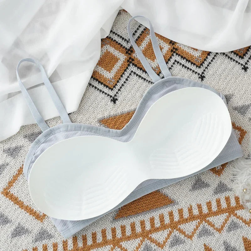 Soutien-gorge Crop Top Sans Armatures Push-up - Brassière Active Côtelée