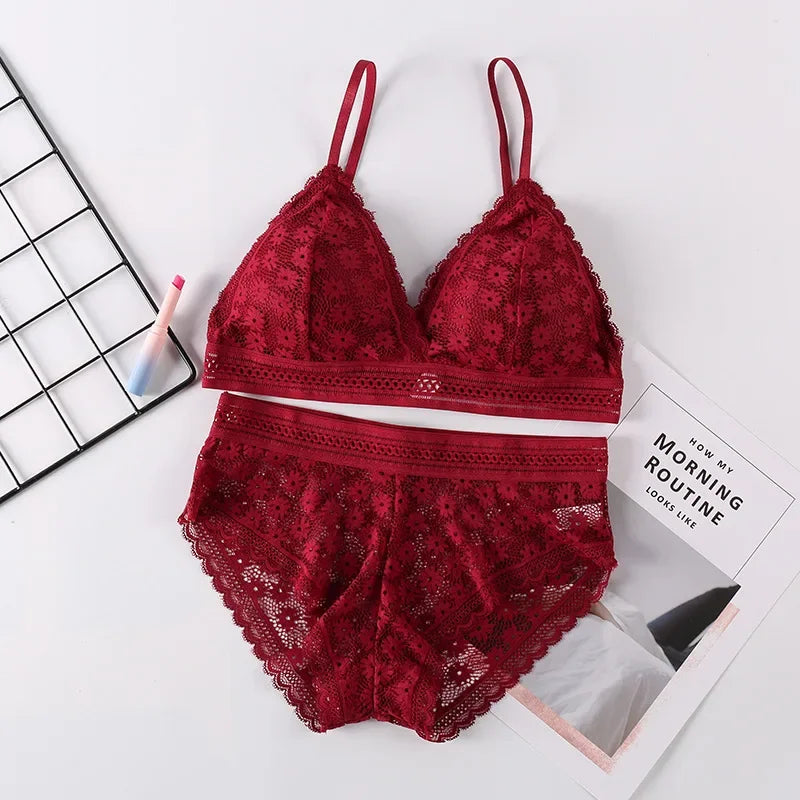 Ensemble de Lingerie en Dentelle Sans Coutures - Soutien-gorge Sans Armatures et Culotte