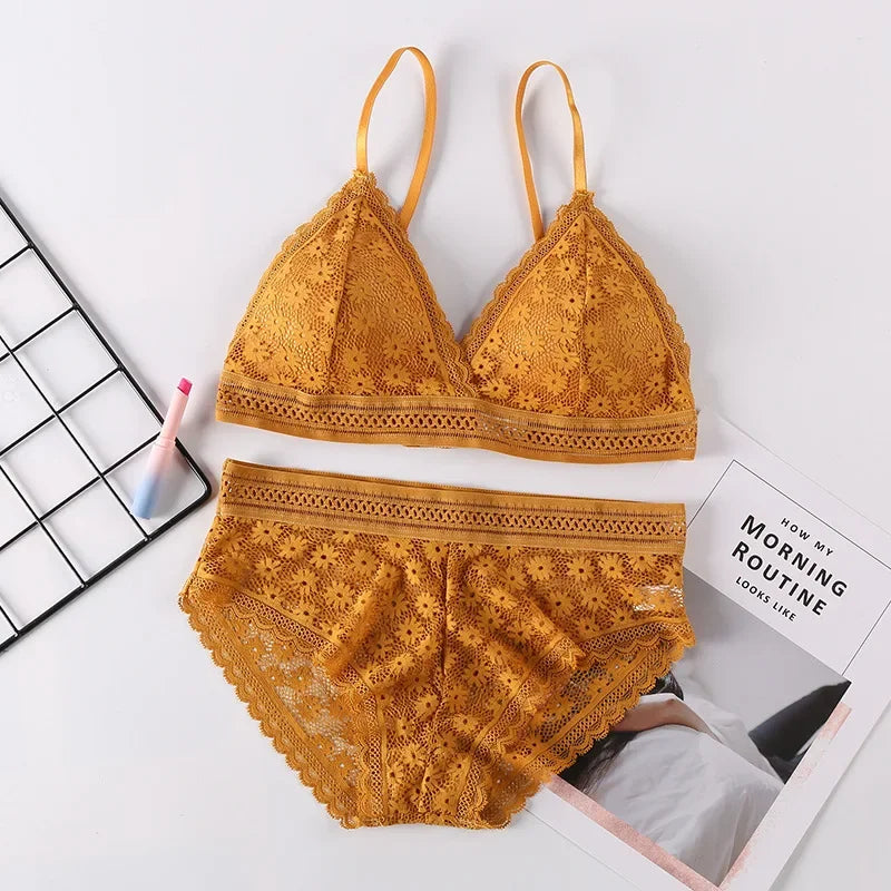 Ensemble de Lingerie en Dentelle Sans Coutures - Soutien-gorge Sans Armatures et Culotte