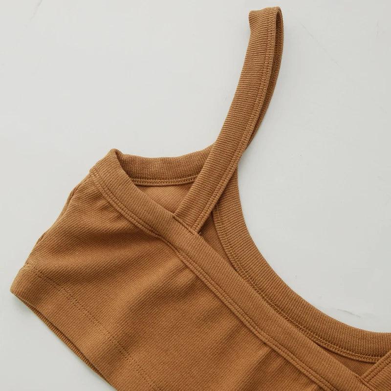 Top Tube Tricoté en Coton Femme - Débardeur Côtelé Élastique Sans Manches Style Streetwear