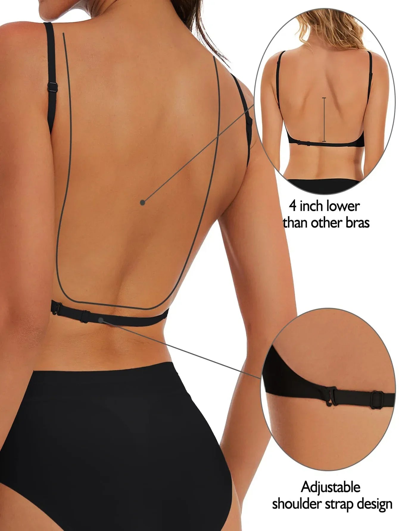 Soutien-gorge Invisible Push-up Décolleté Plongeant avec Bretelles Transparentes - Dos Nu Sans Armatures