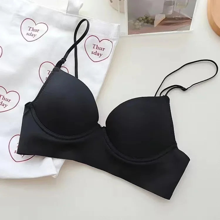 Soutien-gorge Push-up Dos Nu Sans Coutures avec Bretelles Tour de Cou - Effet Minceur 3/4 Bonnet