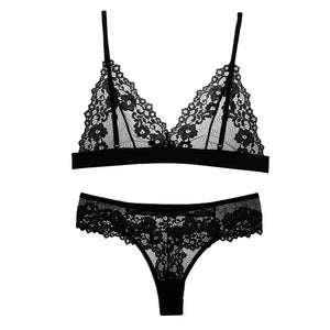 Ensemble Soutien-gorge et Culotte en Dentelle Ultra-fine Sans Armatures - Lingerie d'Été Transparente et Respirante