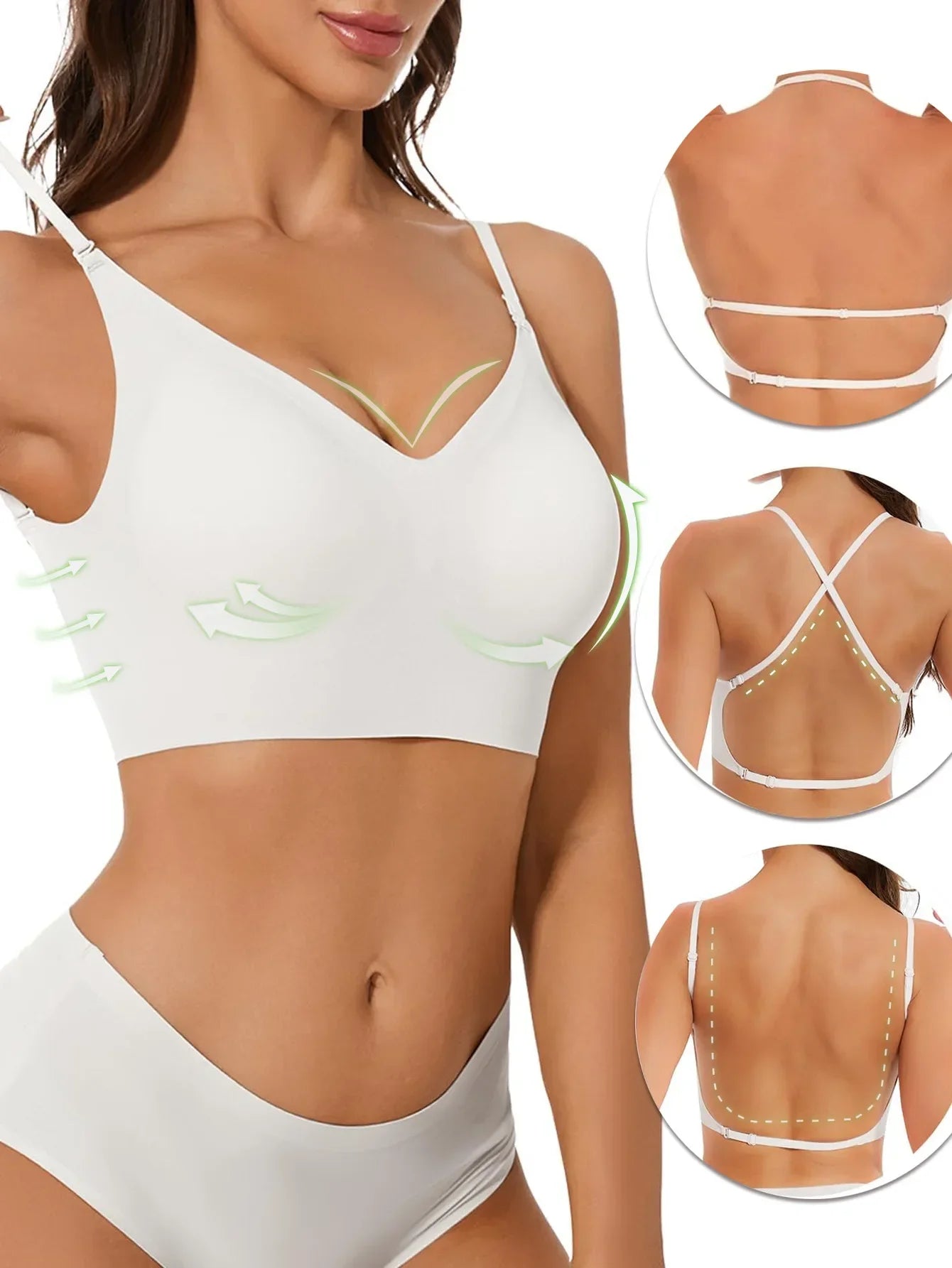 Soutien-gorge Invisible Push-up Décolleté Plongeant avec Bretelles Transparentes - Dos Nu Sans Armatures