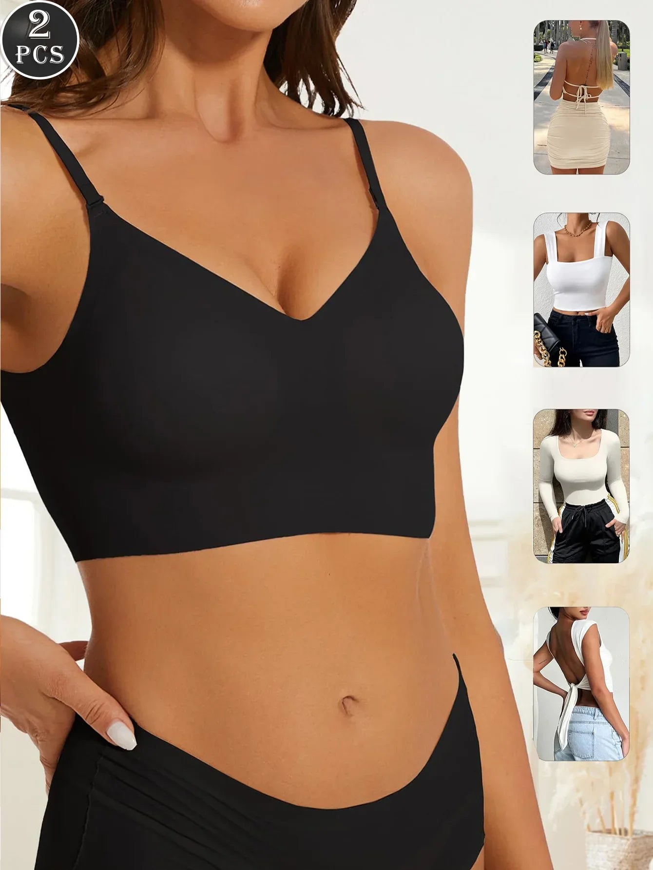 Soutien-gorge Invisible Push-up Décolleté Plongeant avec Bretelles Transparentes - Dos Nu Sans Armatures