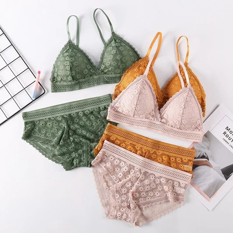 Ensemble de Lingerie en Dentelle Sans Coutures - Soutien-gorge Sans Armatures et Culotte