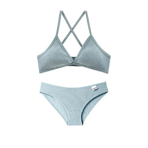 Ensemble Lingerie Coton Triangle Sans Armatures - Kit Soutien-gorge et Culotte Respirant