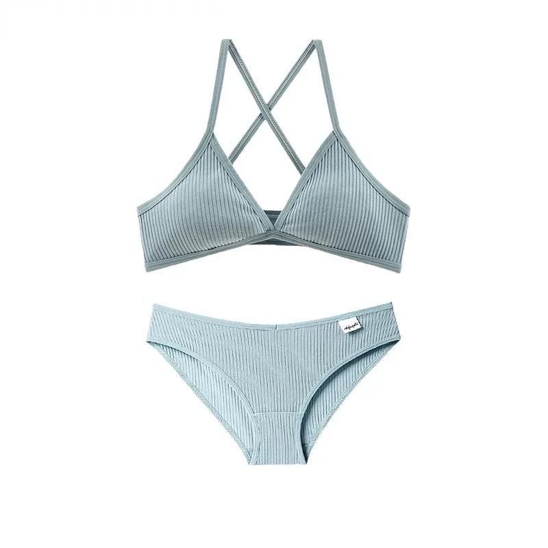Ensemble Lingerie Coton Triangle Sans Armatures - Kit Soutien-gorge et Culotte Respirant