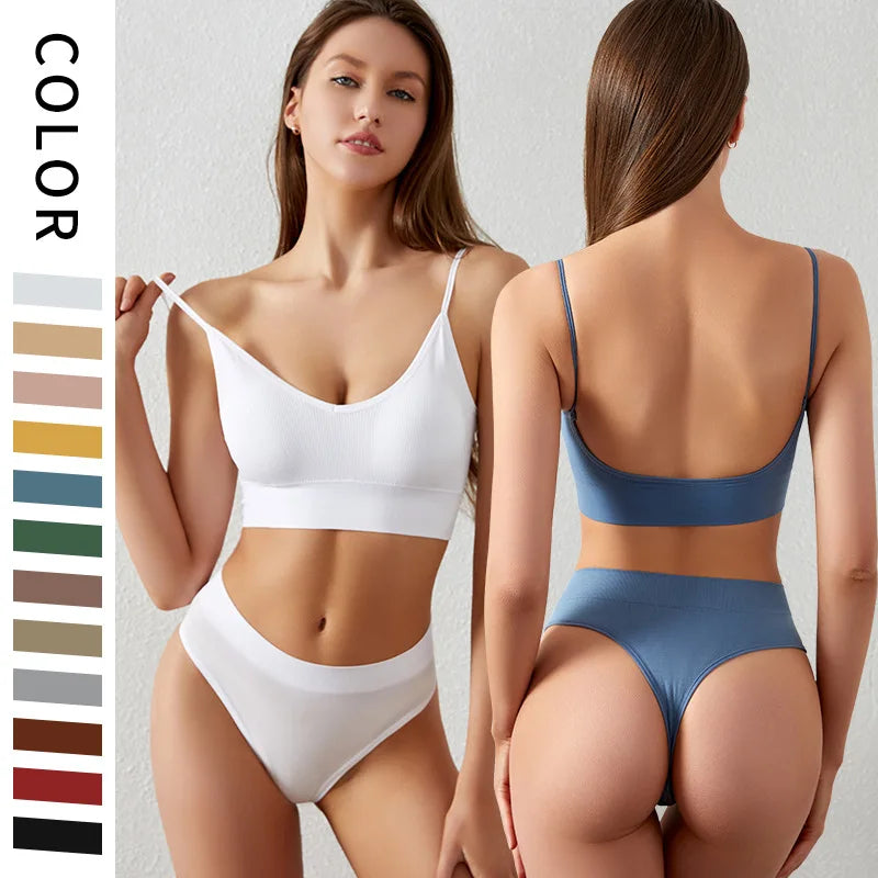 Ensemble Soutien-gorge Push-up et String Seamless - Lingerie Sport Fitness Femme