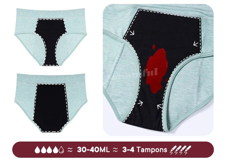 Culotte Menstruelle Taille Haute Flux Abondant - Fibre de Bambou Super Absorbante 30-40ml