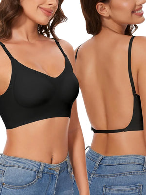 Soutien-gorge Invisible Push-up Décolleté Plongeant avec Bretelles Transparentes - Dos Nu Sans Armatures