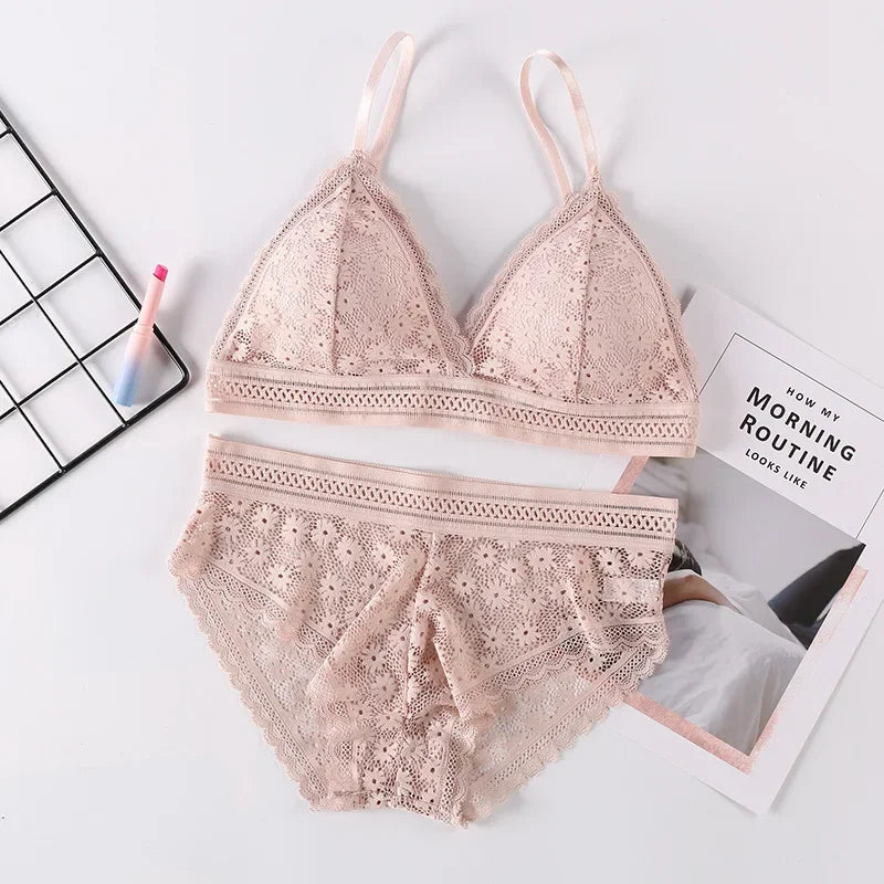 Ensemble de Lingerie en Dentelle Sans Coutures - Soutien-gorge Sans Armatures et Culotte