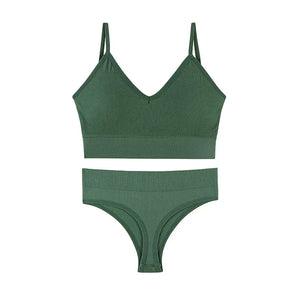 Ensemble Soutien-gorge Push-up et String Seamless - Lingerie Sport Fitness Femme