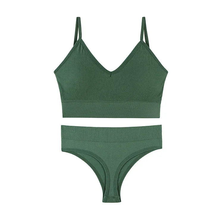 Ensemble Soutien-gorge Push-up et String Seamless - Lingerie Sport Fitness Femme