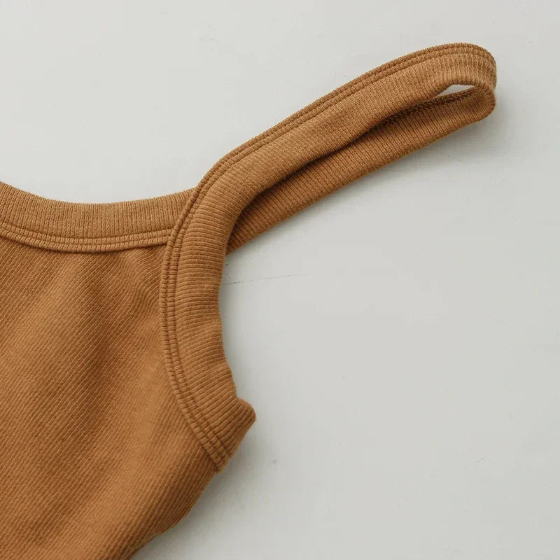 Top Tube Tricoté en Coton Femme - Débardeur Côtelé Élastique Sans Manches Style Streetwear